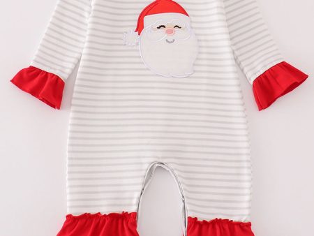 Red christmas santa claus applique stripe girl romper Online Hot Sale