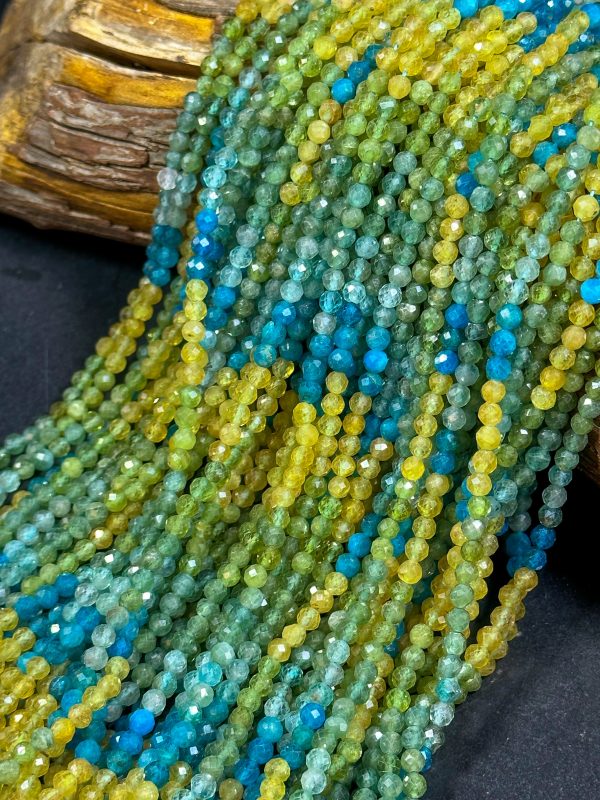 NATURAL Multicolor Apatite Gemstone Bead Faceted 3mm 4mm Round Beads, Beautiful Yellow Blue Green Color Apatite Beads Full Strand 15.5  Hot on Sale