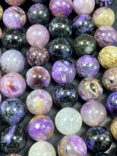 Natural Charoite Gemstone Bead 6mm 8mm 10mm Round Bead, Gorgeous Natural Purple Black Color Charoite Gemstone Beads, Full Strand 15.5  Hot on Sale