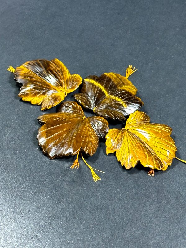 Beautiful Natural Hand Carved Tiger Eye Gemstone Pendant 58mm Maple Leaf Shape, Gorgeous Natural Golden Brown Color Loose Tiger Eye Pendant Cheap