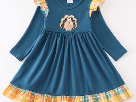 Navy thanksgiving turkey applique ruffle dress Discount