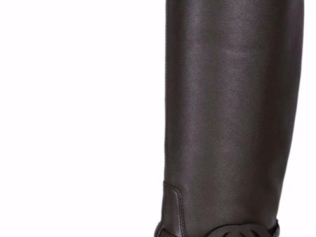 NEW Gucci 338541 Brown Calf Leather Interlocking GG Flat Knee High Riding Boots Online now