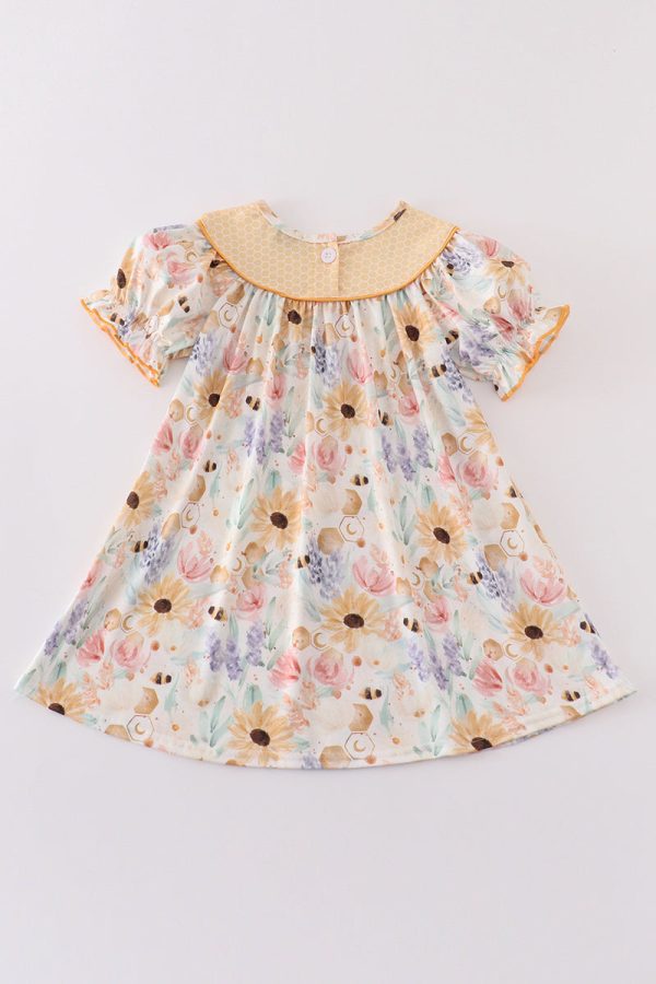 Yellow bee embroidery girl dress Online