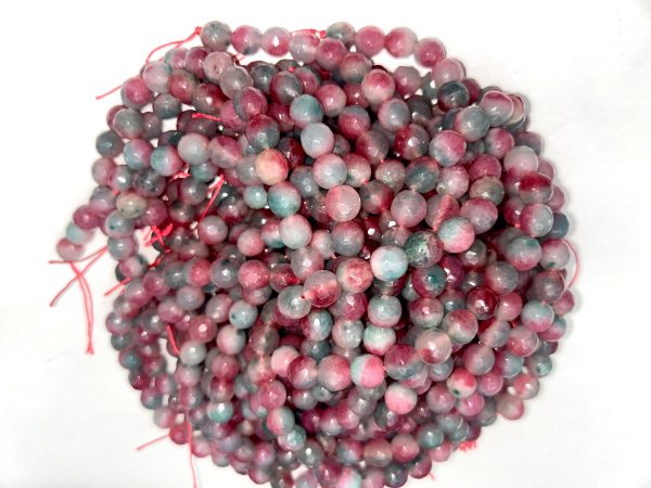 AAA Natural Watermelon Jade Gemstone Bead Faceted 6mm 8mm 10mm Round Bead, Gorgeous Natural Clear Mauve & Green Jade Excellent Quality 15.5  For Cheap