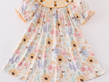 Yellow bee embroidery girl dress Online