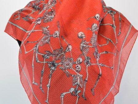 New Alexander McQueen Red Silk TACKLING SKELETONS Skull Scarf 595983 Online Hot Sale