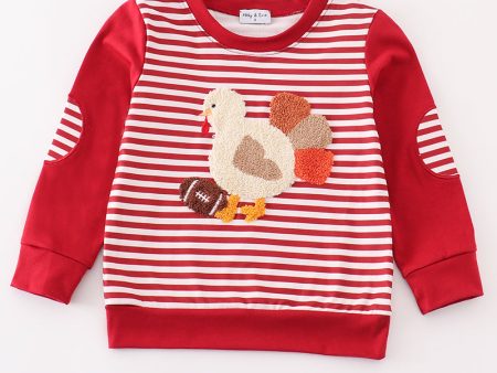 Maroon stripe thanksgiving turkey french knot boy top For Cheap