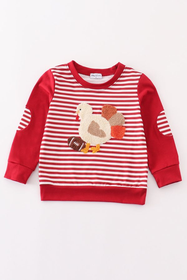 Maroon stripe thanksgiving turkey french knot boy top For Cheap