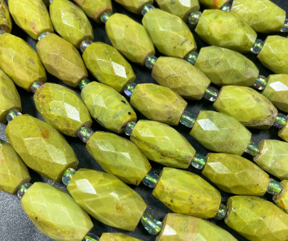 Natural Olive Opal Gemstone Bead Faceted 12x16mm Barrel Shape, Gorgeous Natural Olive Green Color Opal Gemstone Bead Sale