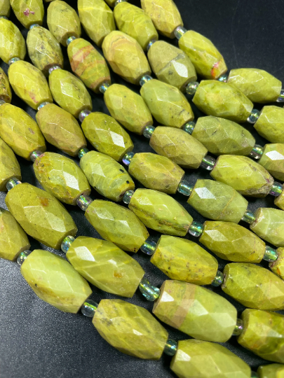 Natural Olive Opal Gemstone Bead Faceted 12x16mm Barrel Shape, Gorgeous Natural Olive Green Color Opal Gemstone Bead Sale