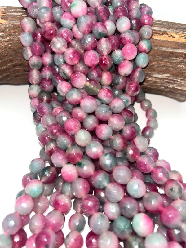 AAA Natural Watermelon Jade Gemstone Bead Faceted 6mm 8mm 10mm Round Bead, Gorgeous Natural Clear Mauve & Green Jade Excellent Quality 15.5  For Cheap