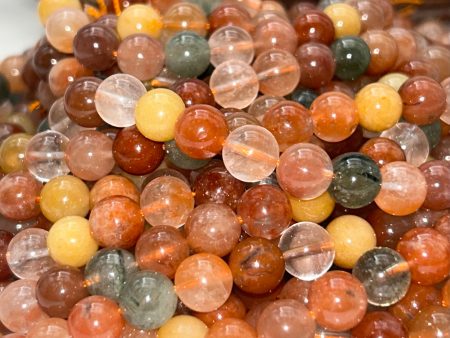 AA+ guide Natural Multi color QUARTZ. round bead yellow , coral , and green color gemstone loose bead. Online Sale