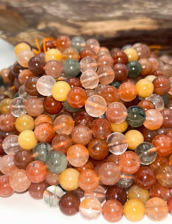 AA+ guide Natural Multi color QUARTZ. round bead yellow , coral , and green color gemstone loose bead. Online Sale