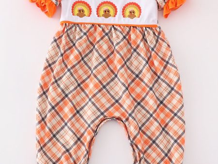 Orange turkey embroidery girl romper Hot on Sale