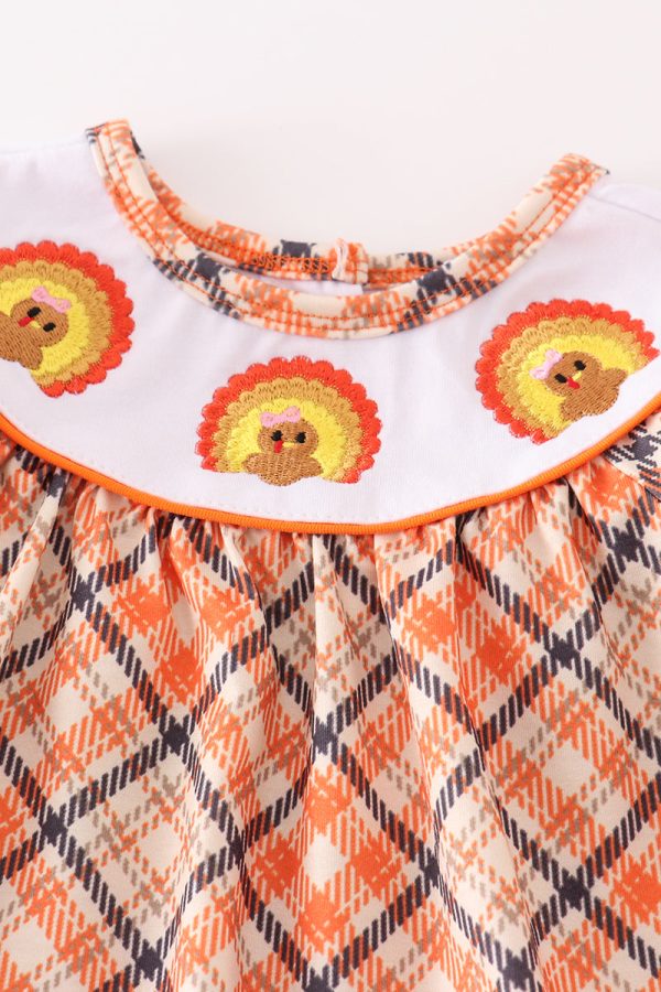 Orange turkey embroidery baby girl set Online now