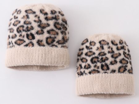 Beige leopard beanie hat toddler adult For Cheap