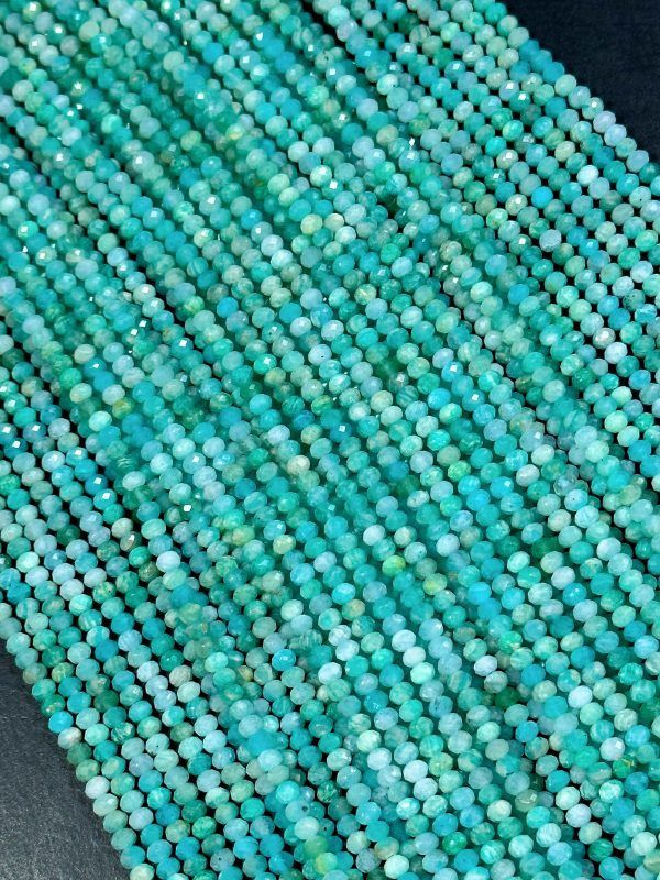 NATURAL Amazonite Gemstone Bead Faceted 3mm Rondelle Shape Bead, Beautiful Natural Green Blue Color Amazonite Loose Beads Full Strand 15.5  Fashion