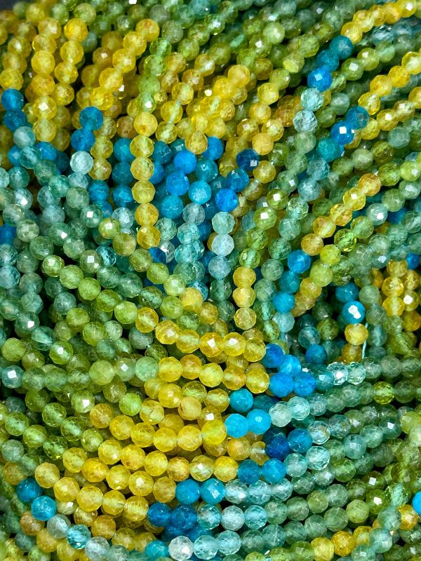 NATURAL Multicolor Apatite Gemstone Bead Faceted 3mm 4mm Round Beads, Beautiful Yellow Blue Green Color Apatite Beads Full Strand 15.5  Hot on Sale