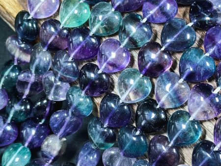 AAA NATURAL Fluorite Gemstone Bead 14mm Heart Shape Bead, Gorgeous Natural Purple Green Clear Color Fluorite Gemstone Bead Full Strand 15.5  on Sale