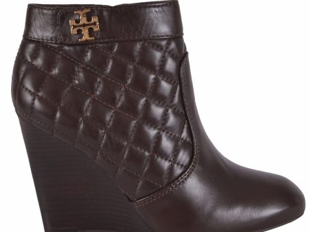 NEW Tory Burch Women s Leila Brown Quilted Leather Wedge Ankle Boots Shoes 8 Fashion