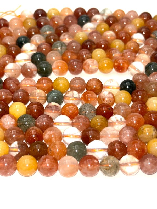 AA+ guide Natural Multi color QUARTZ. round bead yellow , coral , and green color gemstone loose bead. Online Sale