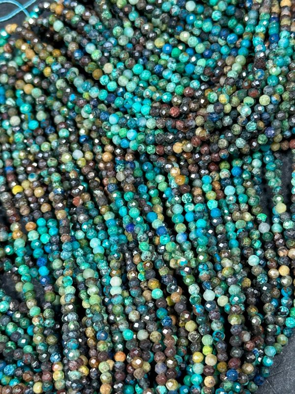 NATURAL Turquoise Gemstone Bead Faceted 2mm Round Beads, Gorgeous Blue Brown Color Turquoise Gemstone Beads Full Strand 15.5  Cheap