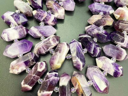 AAA Natural Amethyst stone bead. 12x26-12x34mm graduated barrel shape. Gorgeous natural purple color with white lines. Full strand 15.5” Online Sale