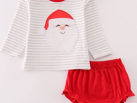 Red christmas santa claus applique stripe boy bloomer set Online Sale