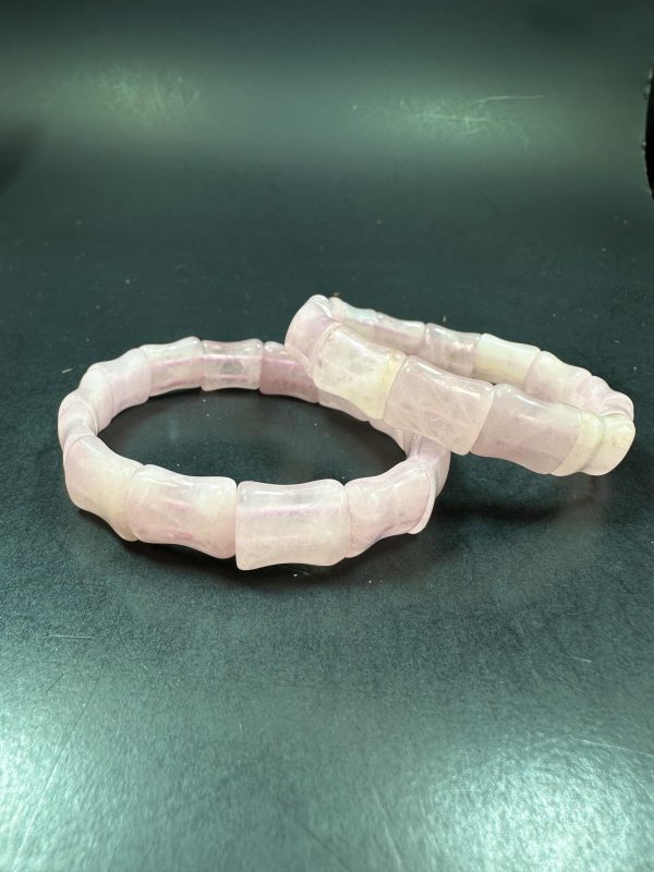 Natural Rose Quartz Bangle Rectangle & Hourglass Shape Gemstone Bracelet. Gorgeous Rose Quartz Gemstone Beaded Bracelet For Discount