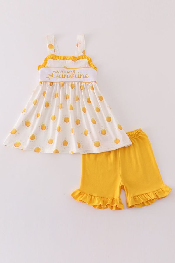 Yellow you are my sunshine embroidery girl set on Sale