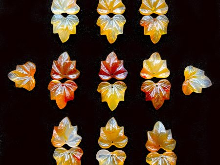 Natural Carnelian Pendant Hand Carved Maple Leaf Shape 24mm Beautiful Red Orange Color Handmade Earring Loose Bead Loose Earring Gemstone For Cheap