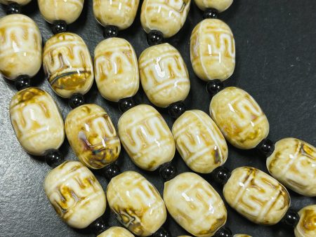 Beautiful Hand Painted Porcelain Beads, 21x15mm Unique Hand Painted Porcelain Barrel Shape Beads, Gorgeous Beige Color Porcelain Bead 8  For Cheap