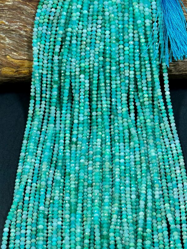 NATURAL Amazonite Gemstone Bead Faceted 3mm Rondelle Shape Bead, Beautiful Natural Green Blue Color Amazonite Loose Beads Full Strand 15.5  Fashion