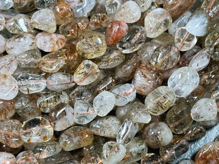 Natural Rutilated Quartz Gemstone Bead 8-12mm Freeform Pebble Shape, Gorgeous Natural Color Rutilated Quartz, Excellent Quality 15.5  Strand Online Hot Sale