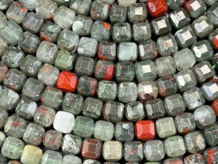 AA NATURAL African Bloodstone Gemstone Bead Faceted 8mm Cube Shape, Beautiful Gray Red Color Bloodstone Beads. Full Strand 15.5  Sale