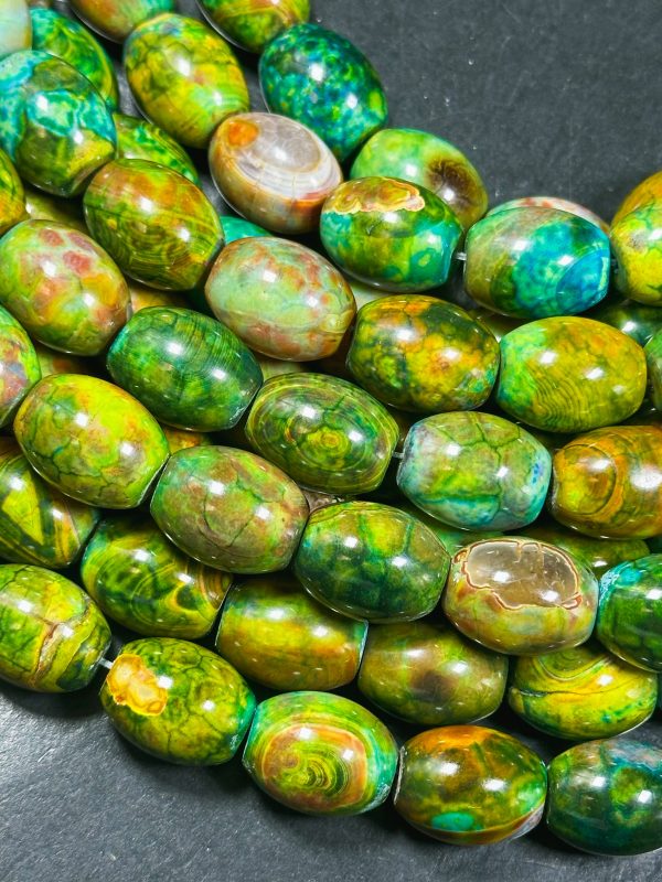 Natural Tibetan Gemstone Bead 19x15mm Barrel Shape, Gorgeous Multicolor Green Blue Tibetan Gemstone Beads, Excellent Quality Full Strand 13  Online Hot Sale