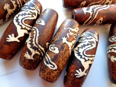 AAA Natural Tibetan Agate Gemstone Beads, Dragon Design, 40x11mm, Tube Barrel Shape Beads, Beautiful Brown Beads, Great Quality Beads for Jewelry Making!! For Discount