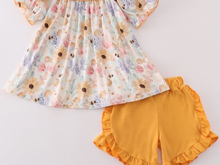 Yellow bee embroidery girl set Sale