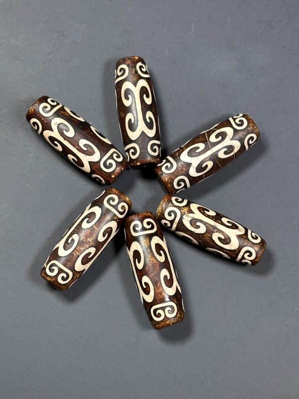 NATURAL Hand Painted Tibetan Agate Stone Bead 39x14mm Barrel Tube Shape Bead, Beautiful Brown White Color Hand Painted Tibetan Loose Beads For Discount