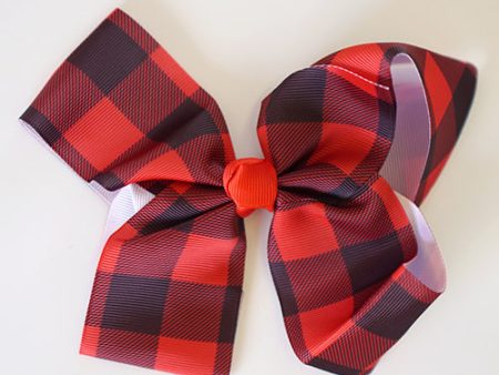 Red black gingham hair bow 8 inch alligator clip Cheap