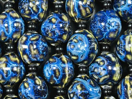 Beautiful Hand Painted Porcelain Beads, 18mm Unique Hand Painted Blue Porcelain Round Shape Beads, Gorgeous Blue Color Porcelain Bead 9  Sale