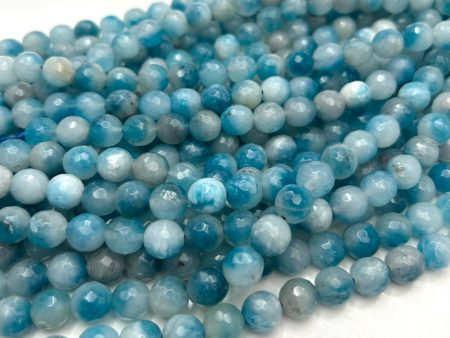 AAA Natural Frost Jade Gemstone Bead Faceted 6mm 8mm 10mm Round Bead, Gorgeous Natural Clear blue and white Jade Excellent Quality 15.5  Online