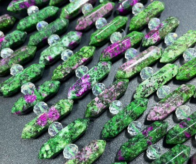 Natural Ruby Zoisite Gemstone Bead Faceted 8x30mm Double Point Barrel Shape, Natural Green Ruby Color Ruby Zoisite Beads Full Strand 15.5  Discount