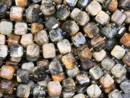 AAA Natural Black Moonstone Gemstone Bead, Faceted 8mm Cube Shape, Beautiful Black Brown Color Moonstone Beads Full Strand 15.5  Hot on Sale