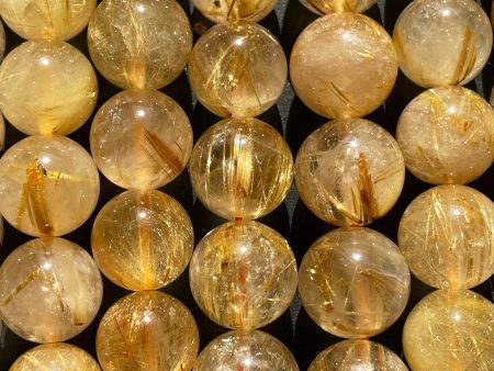 AA+ Natural Gold Rutilated Quartz Gemstone Bead 5mm 6mm 8mm 9mm 10mm 12mm Round Beads, Natural Golden Yellow Color Rutilated Quartz Gemstone Bead Discount