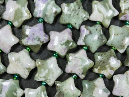 Natural Green Flower Agate Gemstone Bead 15mm Star Shape, Gorgeous Green Purple Beige Flower Agate Beads, Great Quality Full Strand 15.5  For Sale