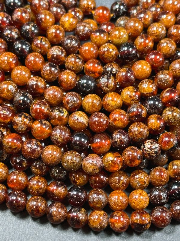 AA+ Natural Hessonite Orange Garnet Gemstone Bead 4mm 6mm 8mm Round Bead, Beautiful Natural Orange Brown Color Garnet Bead Full Strand 15.5  on Sale