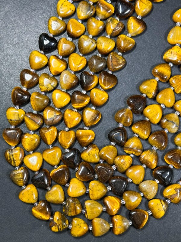 Natural Tiger Eye Gemstone Bead 10mm 14mm Heart Shape Bead, Beautiful Natural Golden Brown Color Tiger Eye, Great Quality Full Strand 15.5  Supply