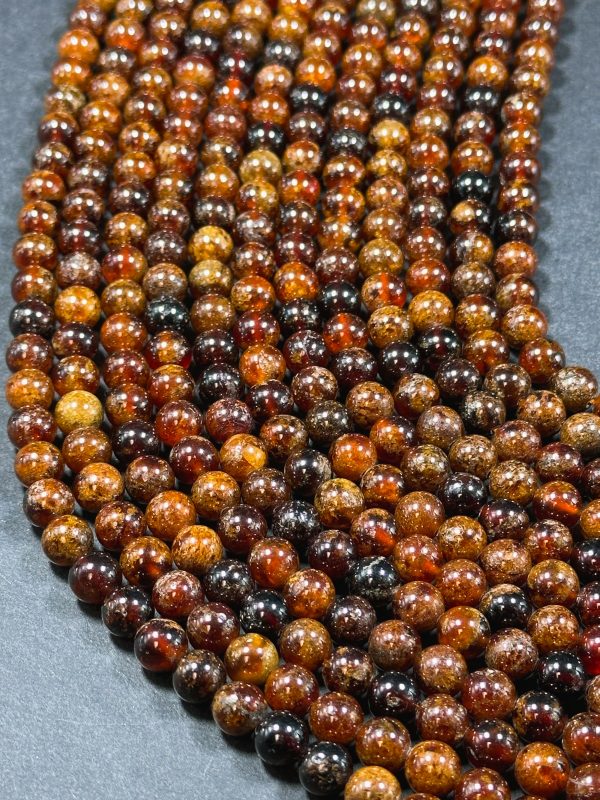 AA+ Natural Hessonite Orange Garnet Gemstone Bead 4mm 6mm 8mm Round Bead, Beautiful Natural Orange Brown Color Garnet Bead Full Strand 15.5  on Sale