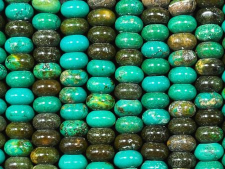 Natural Chinese Turquoise Gemstone Bead 10x6mm Rondelle Shape, Beautiful Green Blue Brown Color Turquoise Beads, Great Quality 15.5  Strand Supply